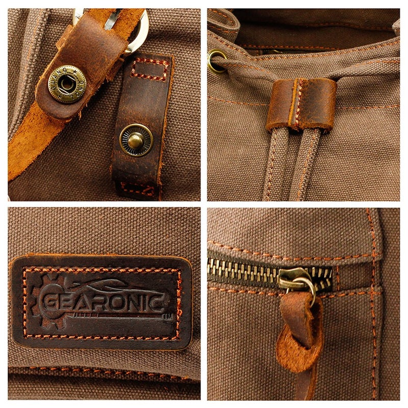 GEARONIC Vintage Canvas Backpack, Casual Daypack Backpacks for Men Women, 15inch Laptop Bag Travel Hiking Camping Rucksack - Brown - Image 3